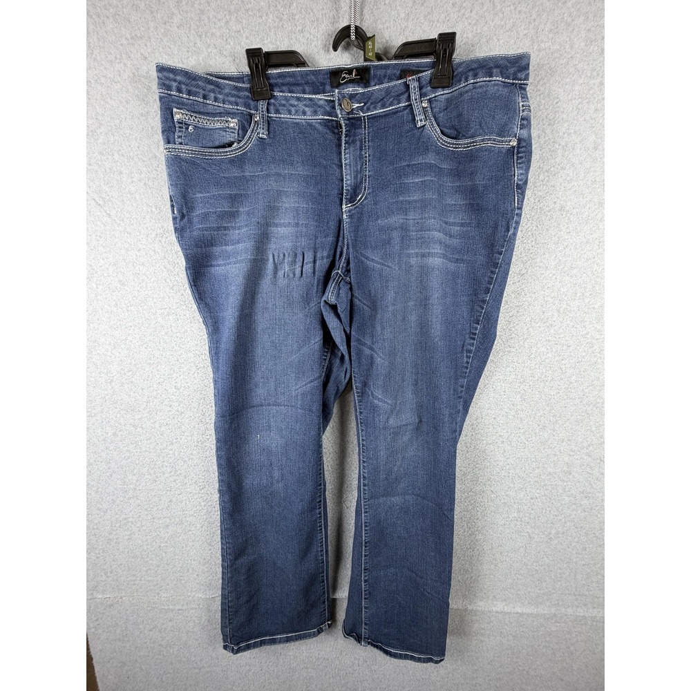 Earl Jean Slim Boot Jeans Womens 20W Blue Rhinestone Embroidered Pockets Stretch